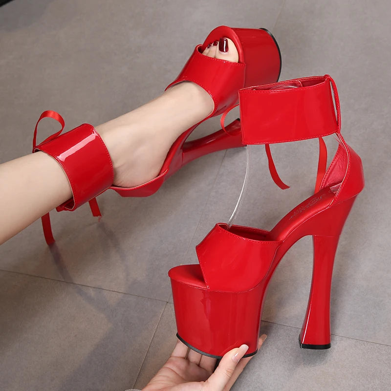 Summer Women Stripper Sandals 18CM Square Heels Shoes