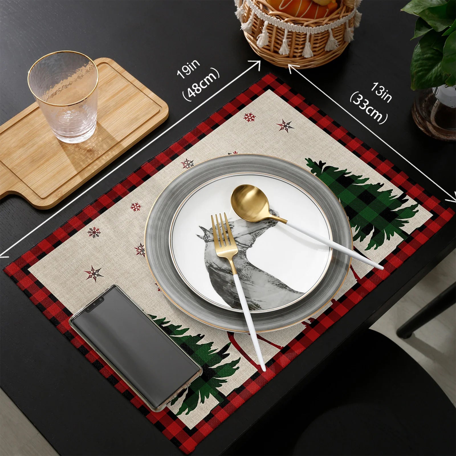 Christmas Snowflake Elk Christmas Tree Table Runner and Placemat Set