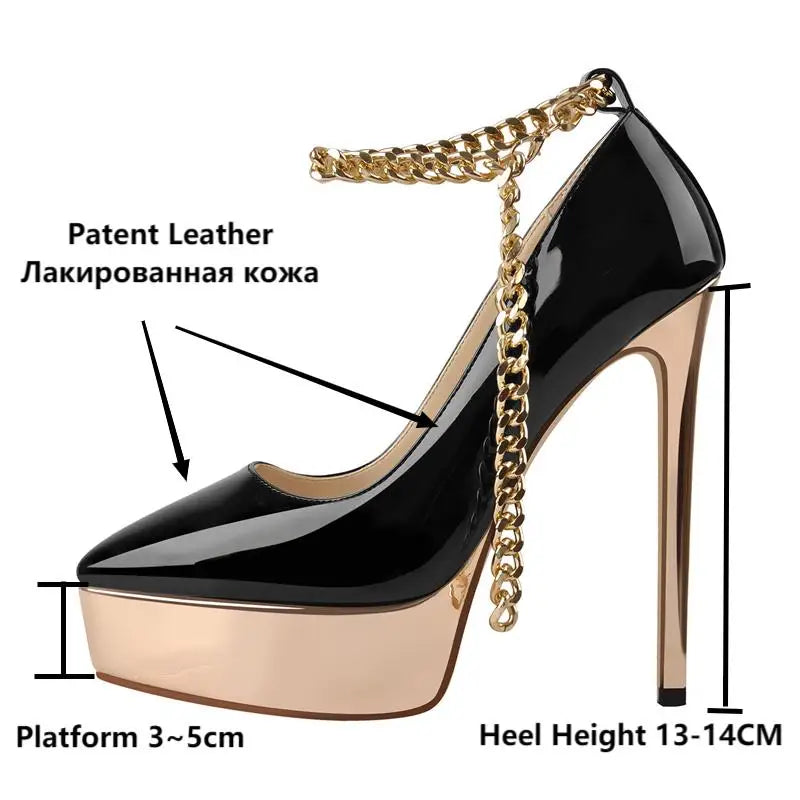 Women Platform Pumps Patent Leather Thin High Heels