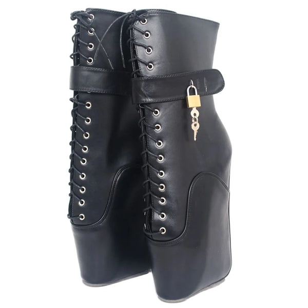 7" Super High Wedge Ballet Heel Boots Lockable Straps Sexy Fetish ANKLE Boots