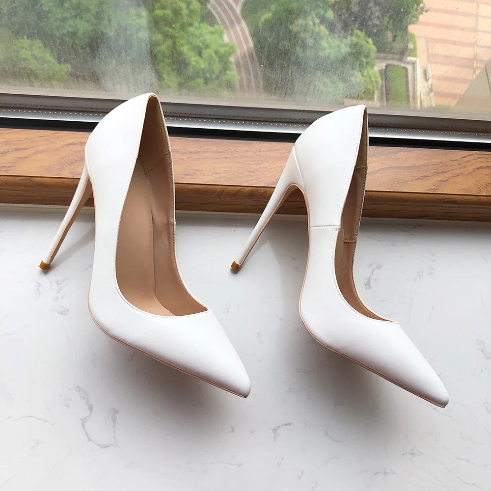 White Matte Women Classic Style Pointy Toe High Heel Dress Shoes