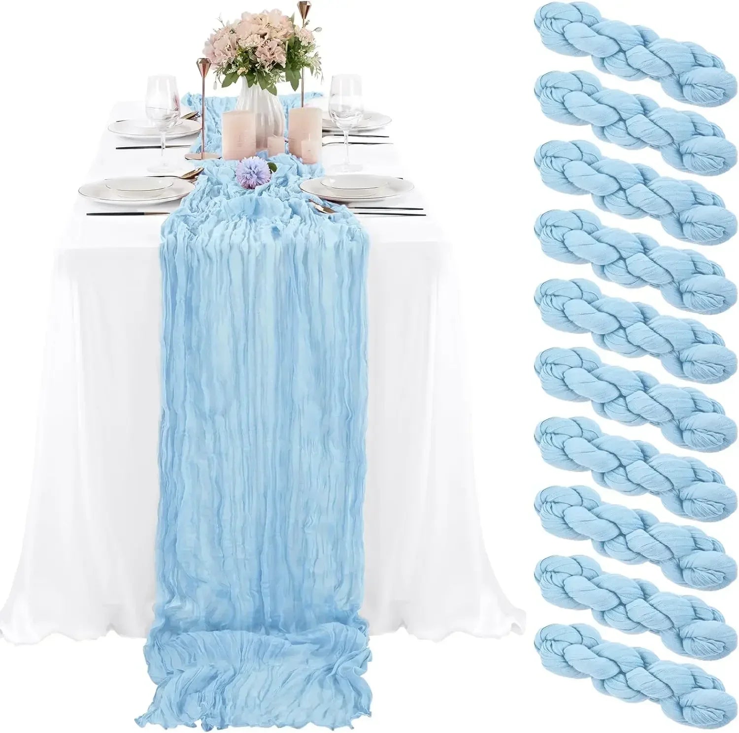 10PCS Baby Blue Cheesecloth Table Runner 10FT Gauze Table Runner