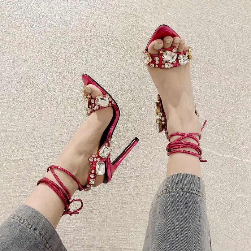 New Style Cross Strap Sandals 11cm Thin High-Heeled Buckle Shoes Woman