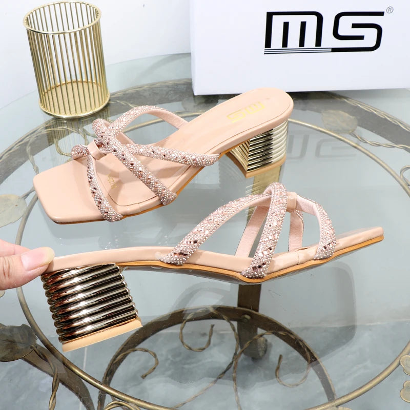 Luxury rhinestone sandals in autumn  thick heels high heels women's shoes