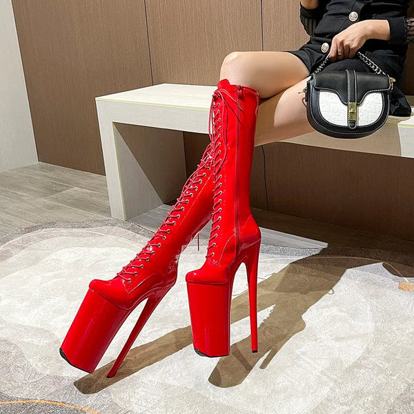 New Classic 26Cm High Heels Red White Black Women's Boots