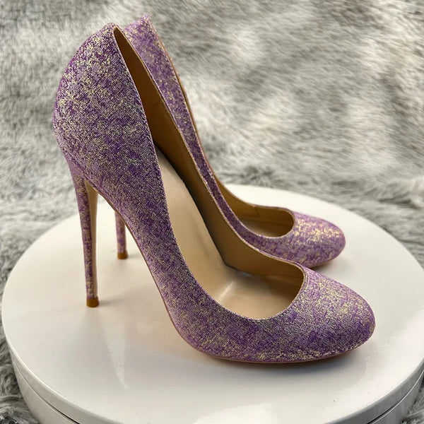 Purple taro sequins Super High Heels Pumps Women Ankle Buckle Stiletto Heels