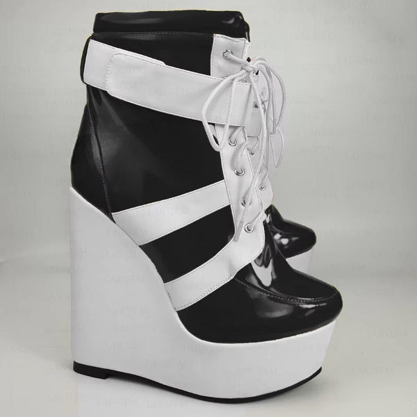 Patchwork Platform Wedges Cosplay Unisex Booties Ladies Height Increase Shoes