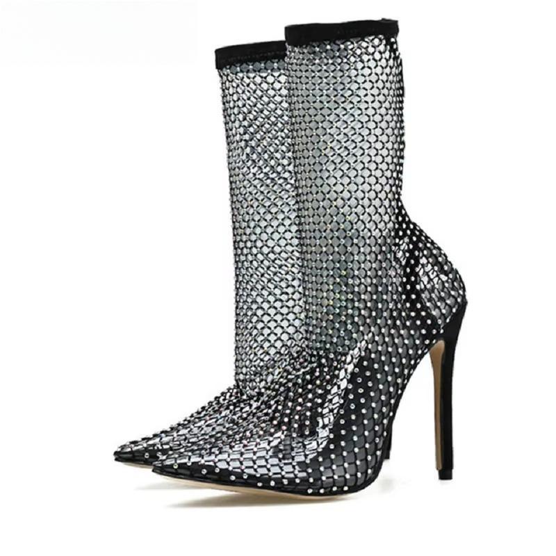 New Design Crystal Rhinestone Sock Ankle Boots