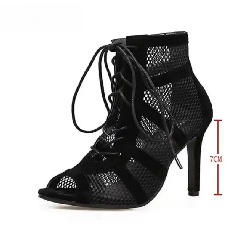 Fashion Black Summer Sandals Lace Up Cross-tied Peep Toe High Heel