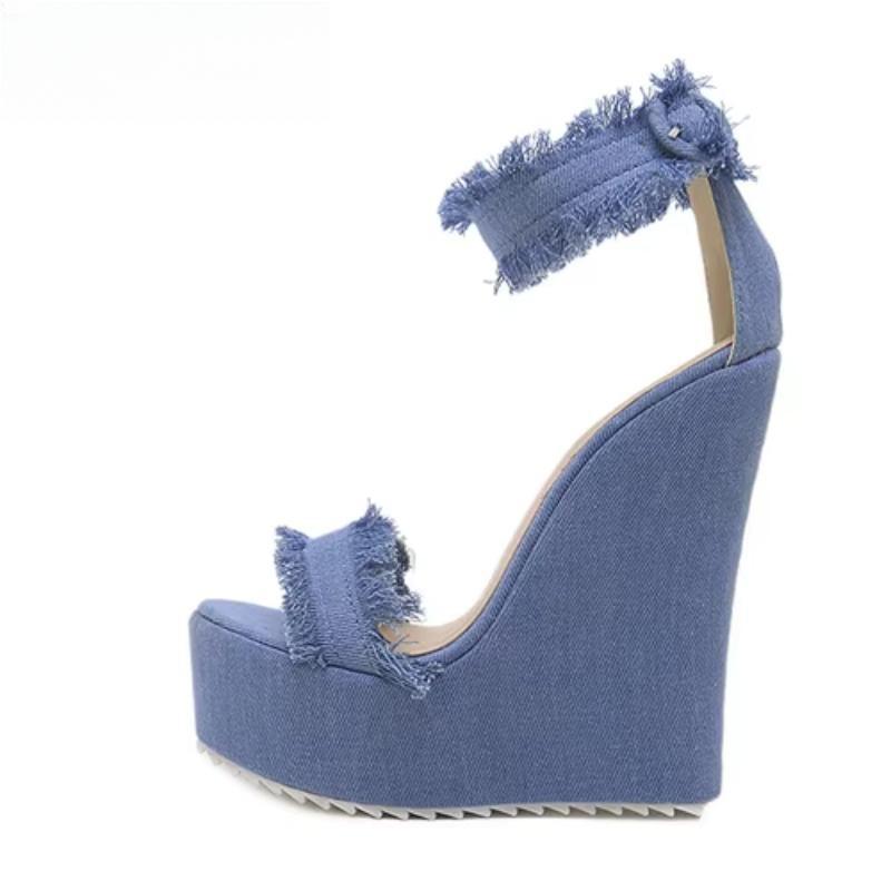 Designer Denim Sandals Summer Woman High Quality Wedges High Heels