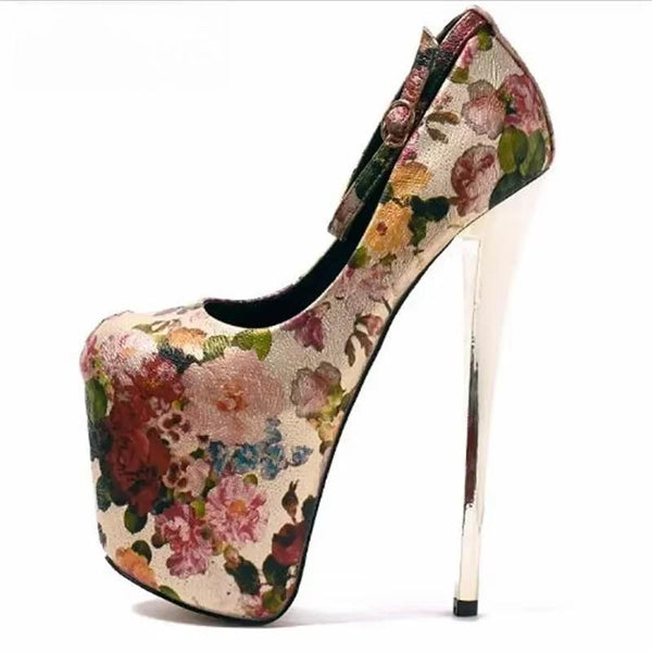 Retro Buckle Stilettos 20cm Thin High-Heeled Cosplay Party Shoes Woman