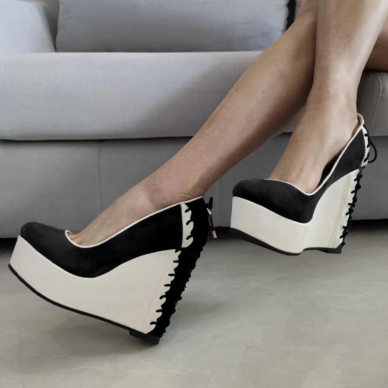 Women Heels Platform Wedge Pumps Patchwork Sandals