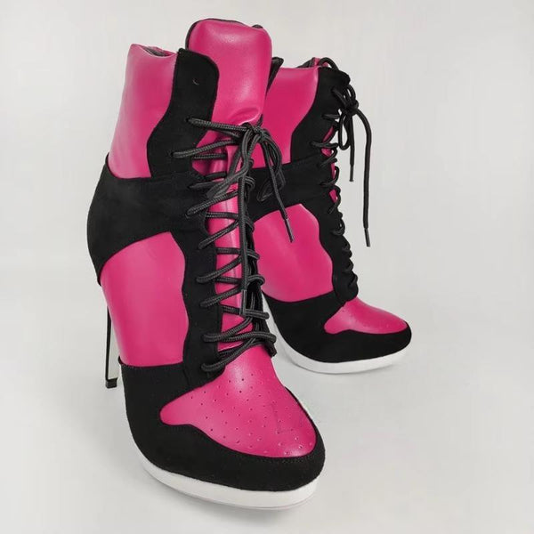 Quality Women Ankle Boots Colorful Patchwork High Heels Boots