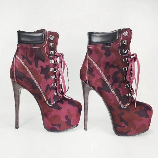 Platform Boots Camouflage High Heels Booties