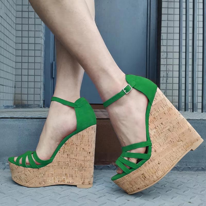 Women Sandals Platform Wedges Strappy Height Increasing Faux Suede Shoes