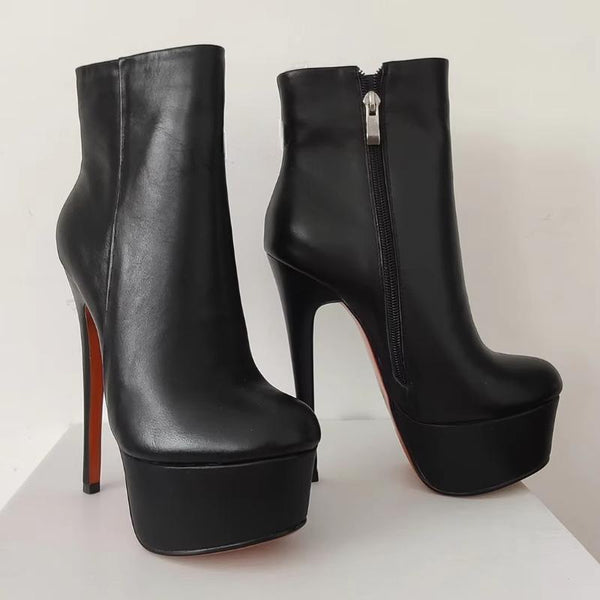 REAL LEATHER Women Ankle Platform Boots Zip Up Stiletto High Heels Boots