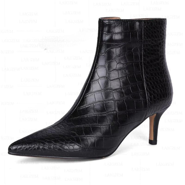 Women Ankle Boots Side Zip Pointed Toe 6CM Kitten Heels Booties