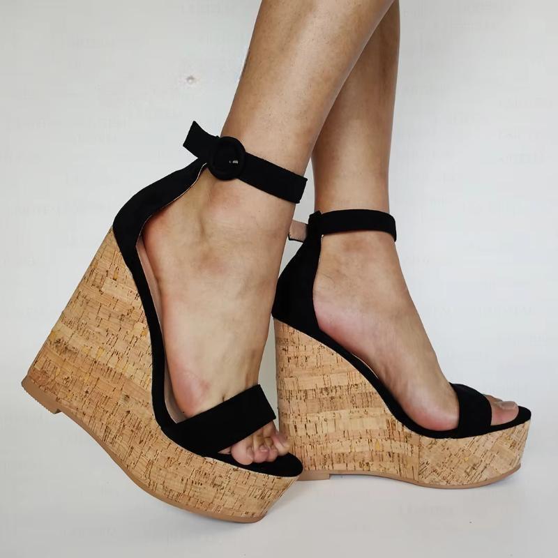 Women Sandals Platform Wedge Faux Suede High Heels Ankle Straps Party Pumps