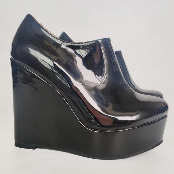 Platform Wedges Side Zip Shiny Booties Ladies Female Height Increase Shoes Woman