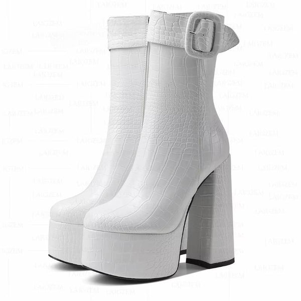 Platform Side Zip Up Block High Heels Booties Height Increase Unisex Shoes