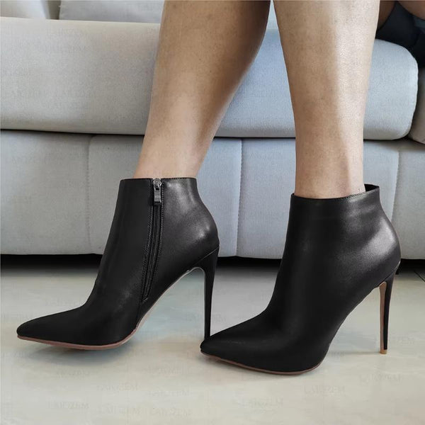 Zip Up Short Booties 12CM Stiletto High Heels Faux Leather Ladies Shoes Woman