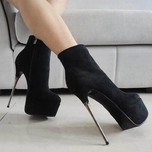 Real Suede Platform Zip Up Siletto High Heels Boots Party Club Dance Ladies Shoes