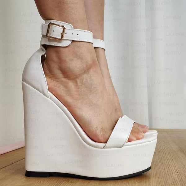 Women Sandals Platform Wedges Open Toe Pumps Ankle Strap Height Increasing Ladies Shoes