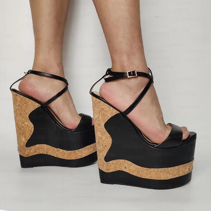 Women Sandals Patchwork Platform Wedges Extreme High Heels Pumps