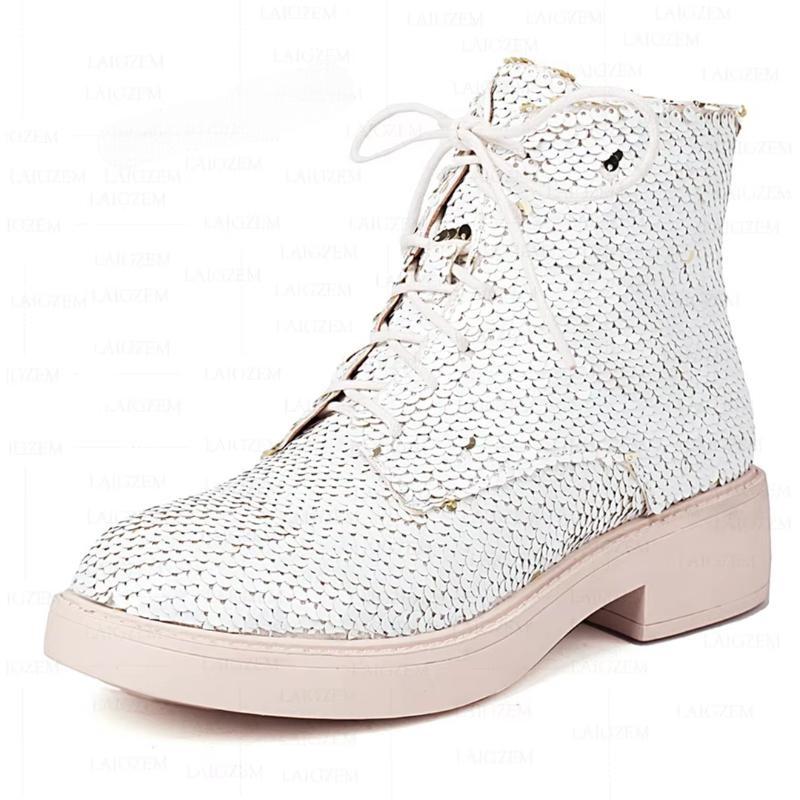 Bling Glitter Round Toe Low Heels Round Toe Short Booties Ladies Shoes