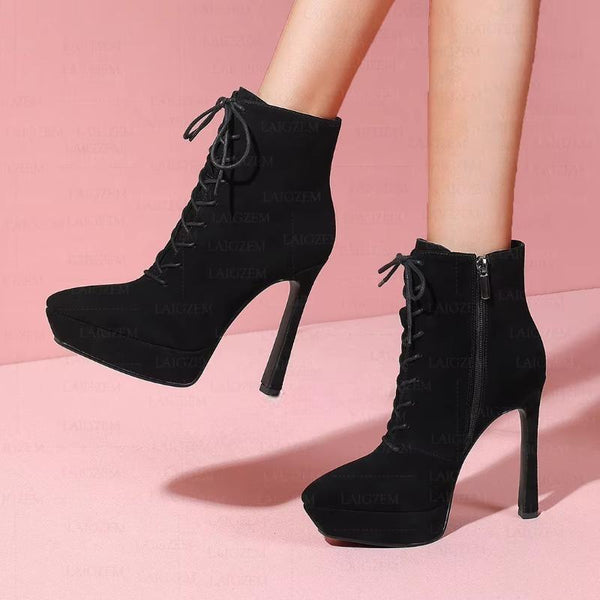 Real Suede Pointed Toe 12.5CM Thin High Heels Short Booties Handmade Shoes Woman