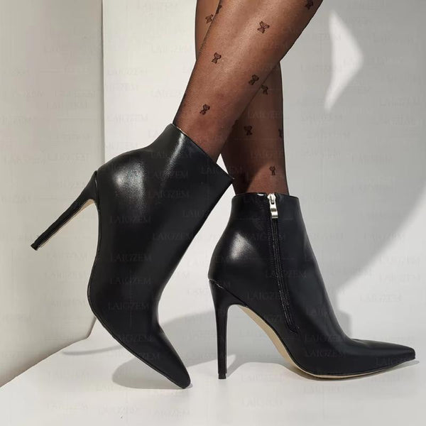 Women Ankle Boots Pointed Toe Side Zip Thin High Heels Short Booties