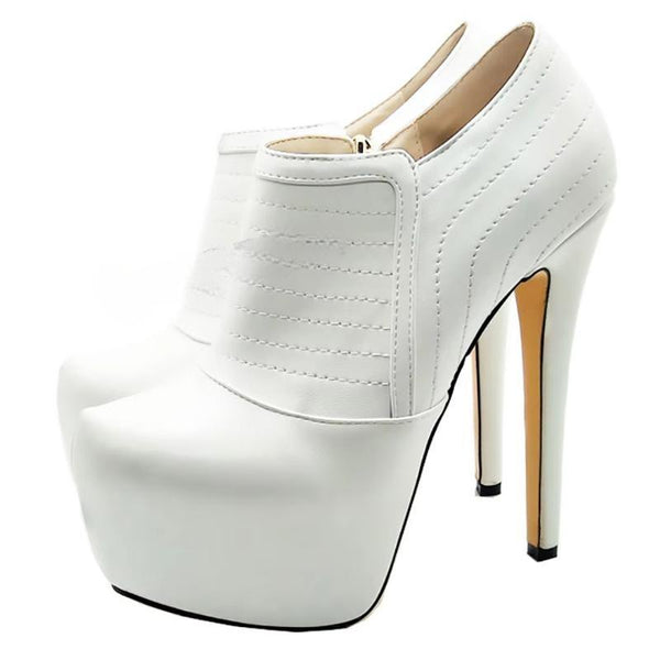 Platform Ankle Booties High Heel Side Zip Short Boots White Shoes Woman