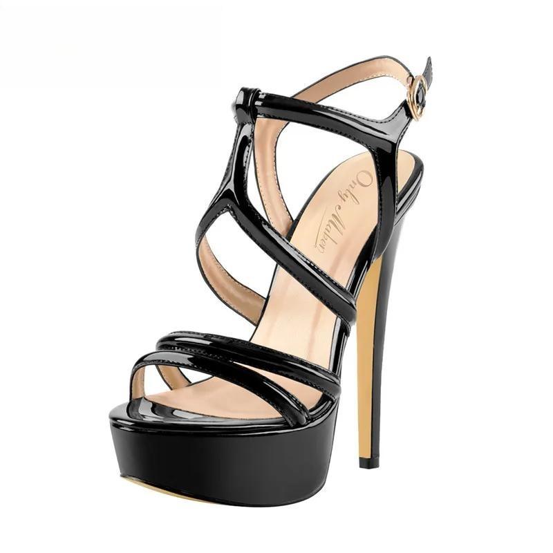 Women Peep Toe Platform Sandals Ankle Strap Chuncky Black High Heel Sandals