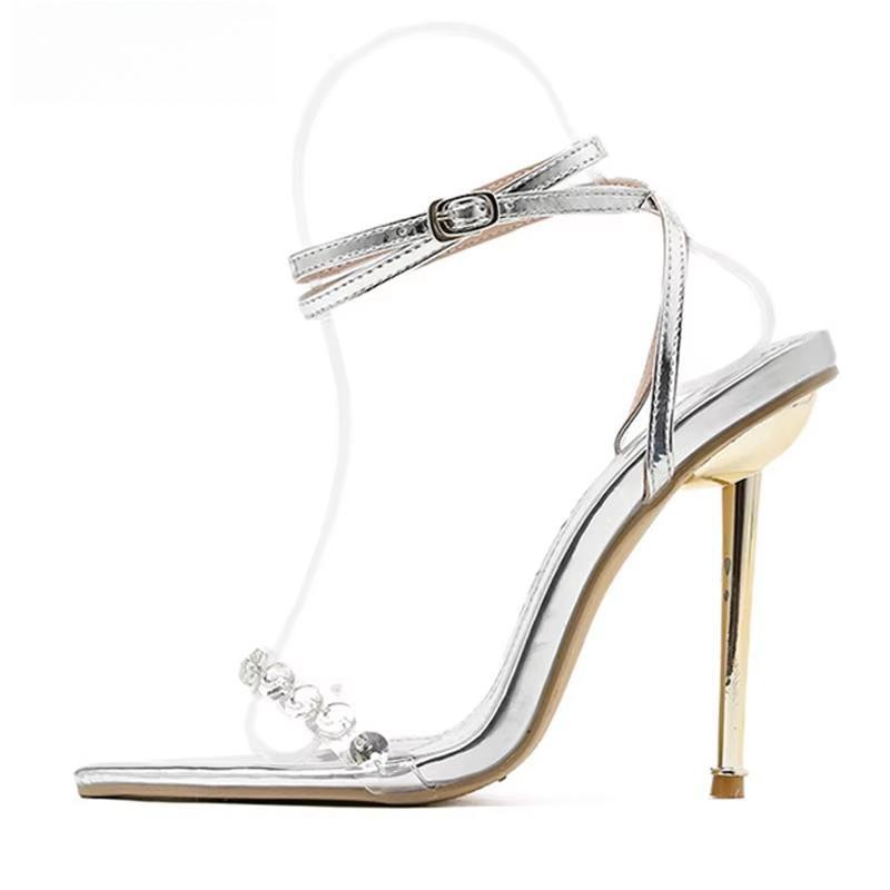 Elegant Bling Crystal Sexy Women Sandals Metal High Heels