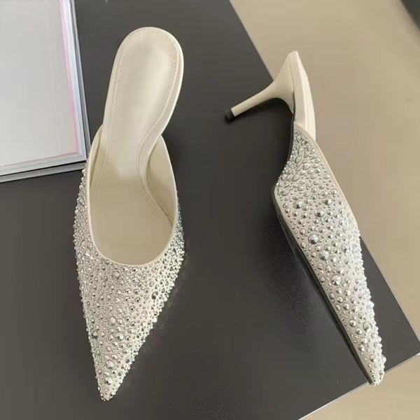 New Sexy Party Prom Rivet Women Slippers Design Pointed Toe Thin High Heels