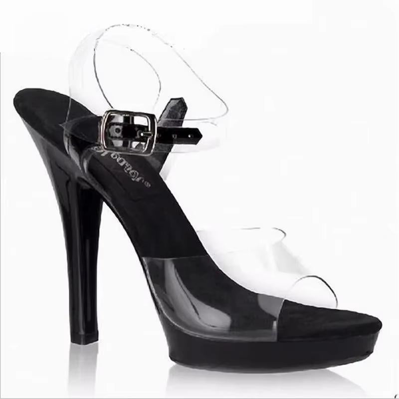 Plus:35-45 46 Moda Sandals Woman Crystal Platform 13cm Thin Heels