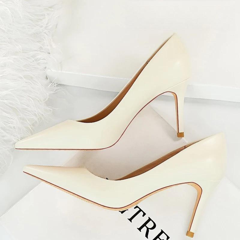 7.5 Cm Heels Pu Leather Woman Pumps Occupation OL Office Shoes