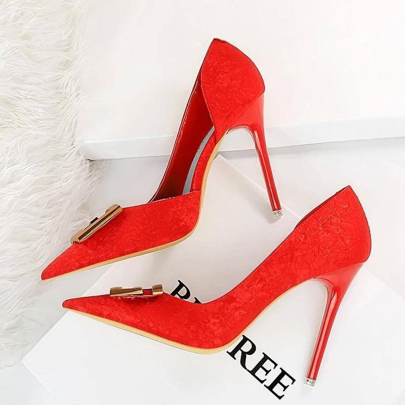 Metal Square Buckle Woman Pumps Pointed Women Heels Stiletto Sexy Party Shoes