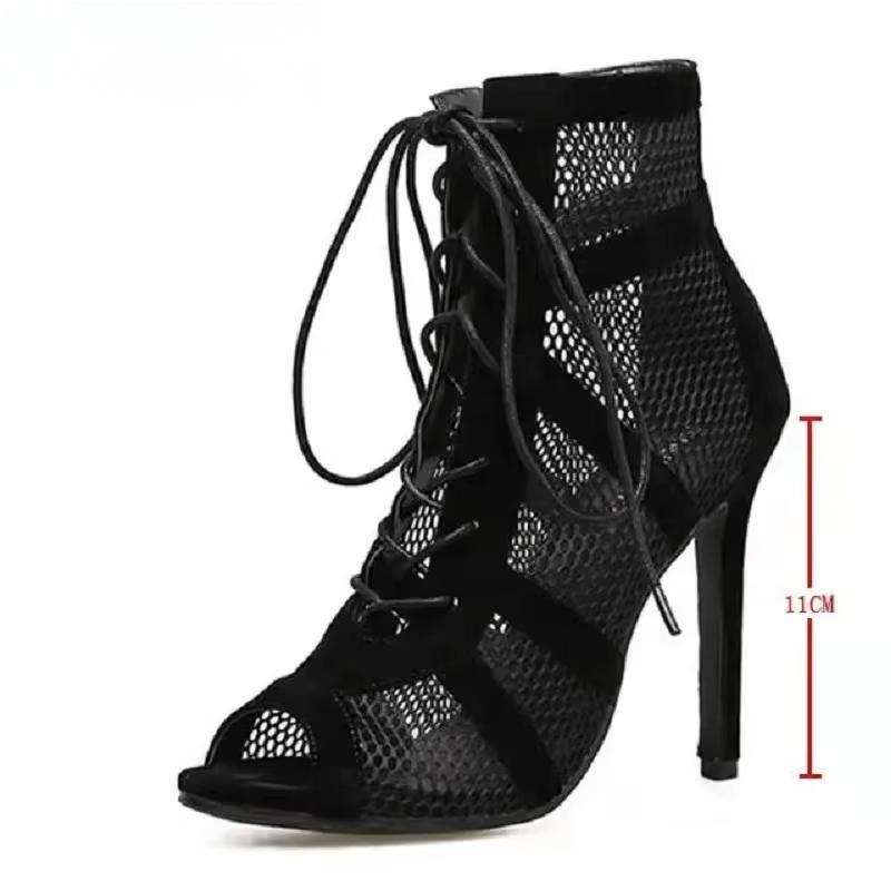 Fashion Black Summer Sandals Lace Up Cross-tied Peep Toe High Heel