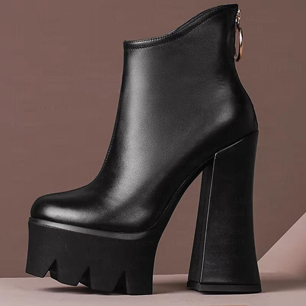 SUPER Women Ankle Boots Real Leather/ Real Suede Back Zip Up Thick High Heels