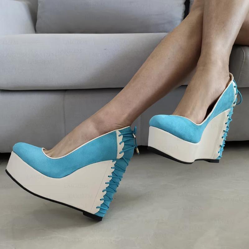 Women Heels Platform Wedge Pumps Patchwork Sandals