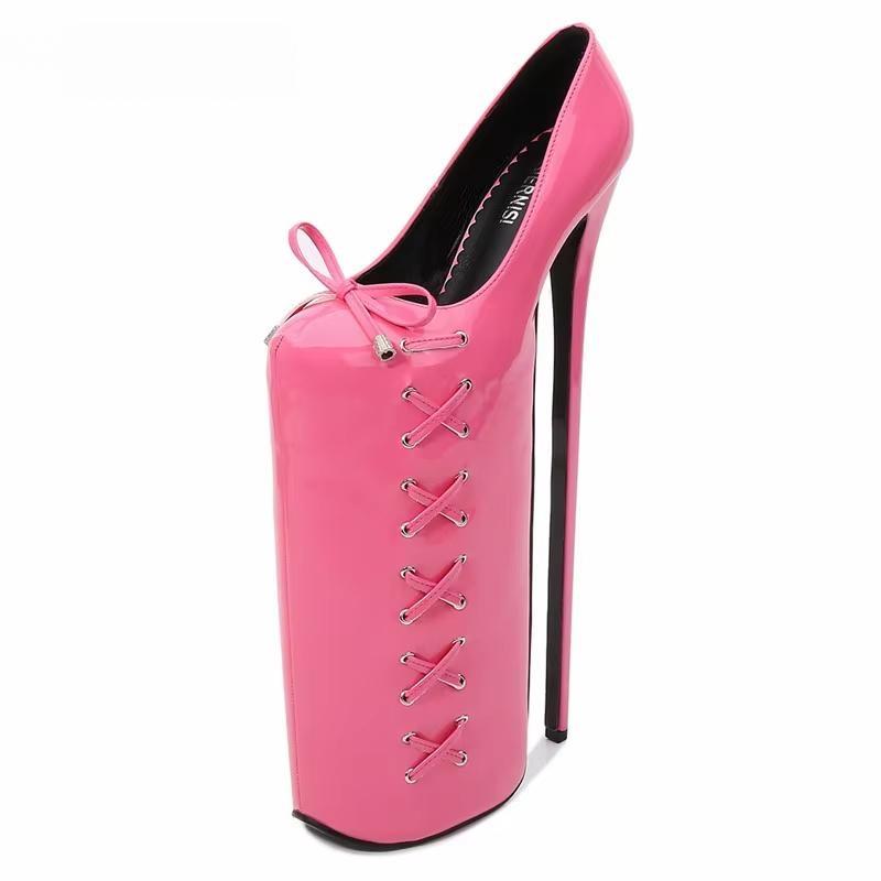 Stiletto Bowtie shoes woman Fetish 30cm Ultra high thin heels 20cm