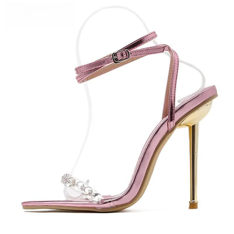 Elegant Bling Crystal Sexy Women Sandals Metal High Heels