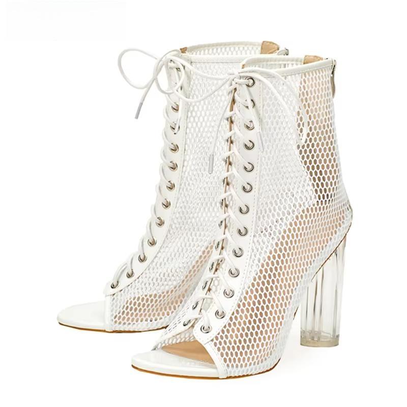 Fashion Transparent Square Heels Women Boots Sandals