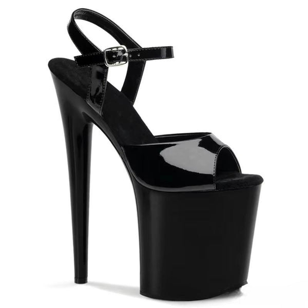 8-inch stiletto 20 cm matte black vamp, nightclub summer baked lacquer sandals