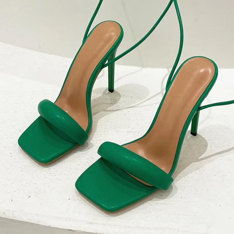 Ankle Strap Green Women's High Heels Sandals