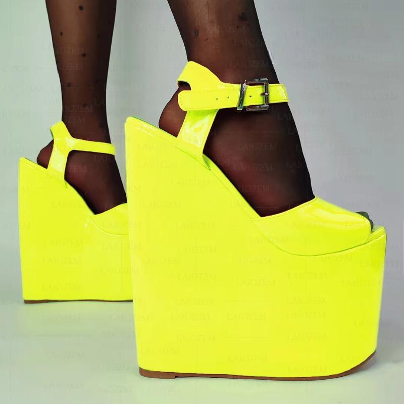 Platform Wedges 22CM Neon Colors Ankle Strap Pumps Height Increase Shoes