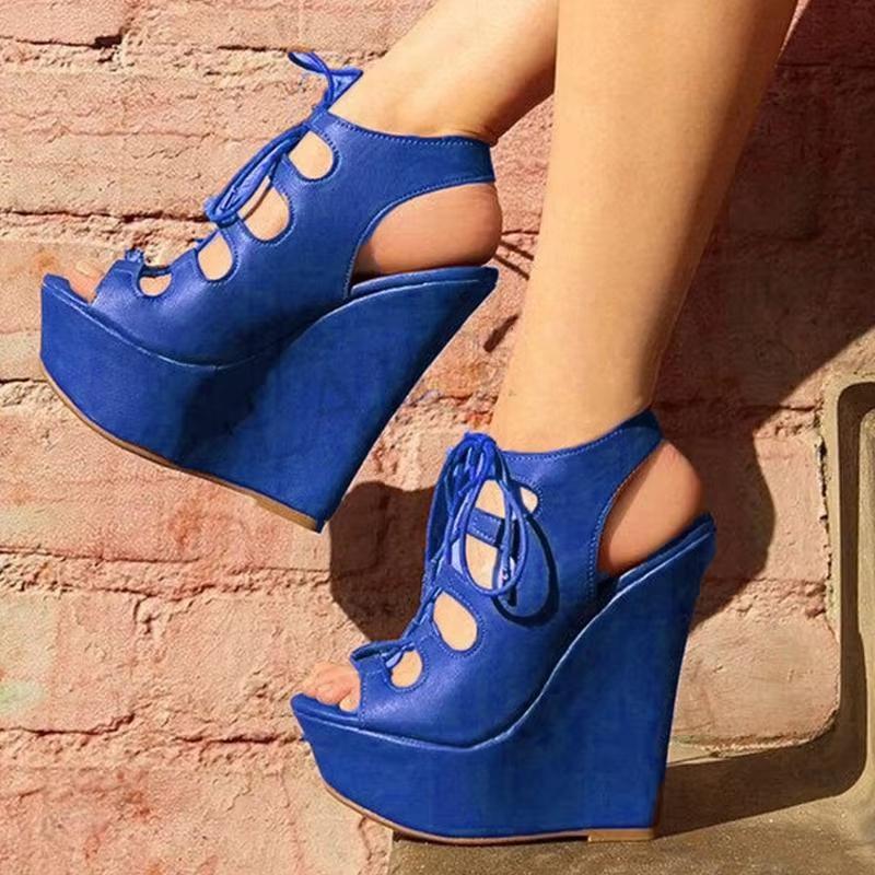 Platform Wedge Lace Up High Heels Sandals Party Pumps Handmade Shoes Woman