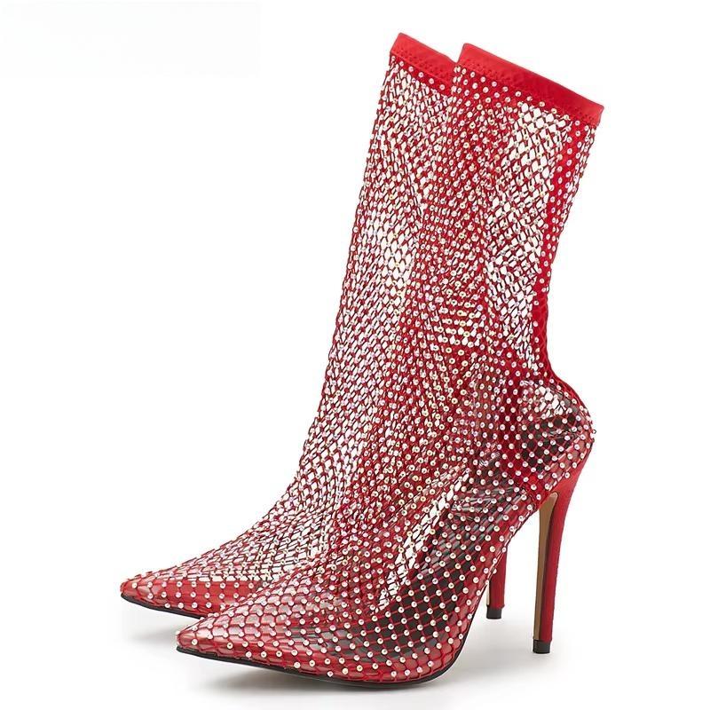 New Design Crystal Rhinestone Sock Ankle Boots