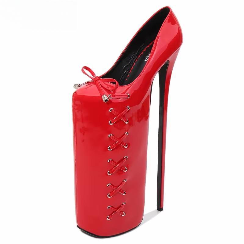 Stiletto Bowtie shoes woman Fetish 30cm Ultra high thin heels 20cm